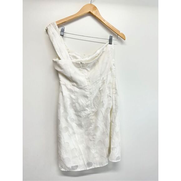 MM Couture Womens White One Shoulder Dress Size Medium Polka Dot Lined Back Zip - Picture 6 of 10